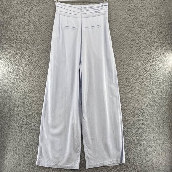 JustFab Pants Womens Small Blue Linen Blend Pleated Wide Leg Pockets Everyday - Picture 3 of 13